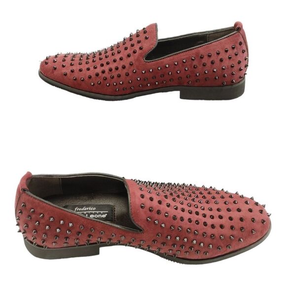 MEN'S FREDERICO LEONE/ RED BLACK SPIKED FASHION SLIP ON DRESS SHOE. FS957. - Picture 3 of 8